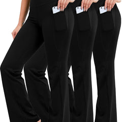 Flared Legs Yoga Pants High Waist With Pocket High Stretch