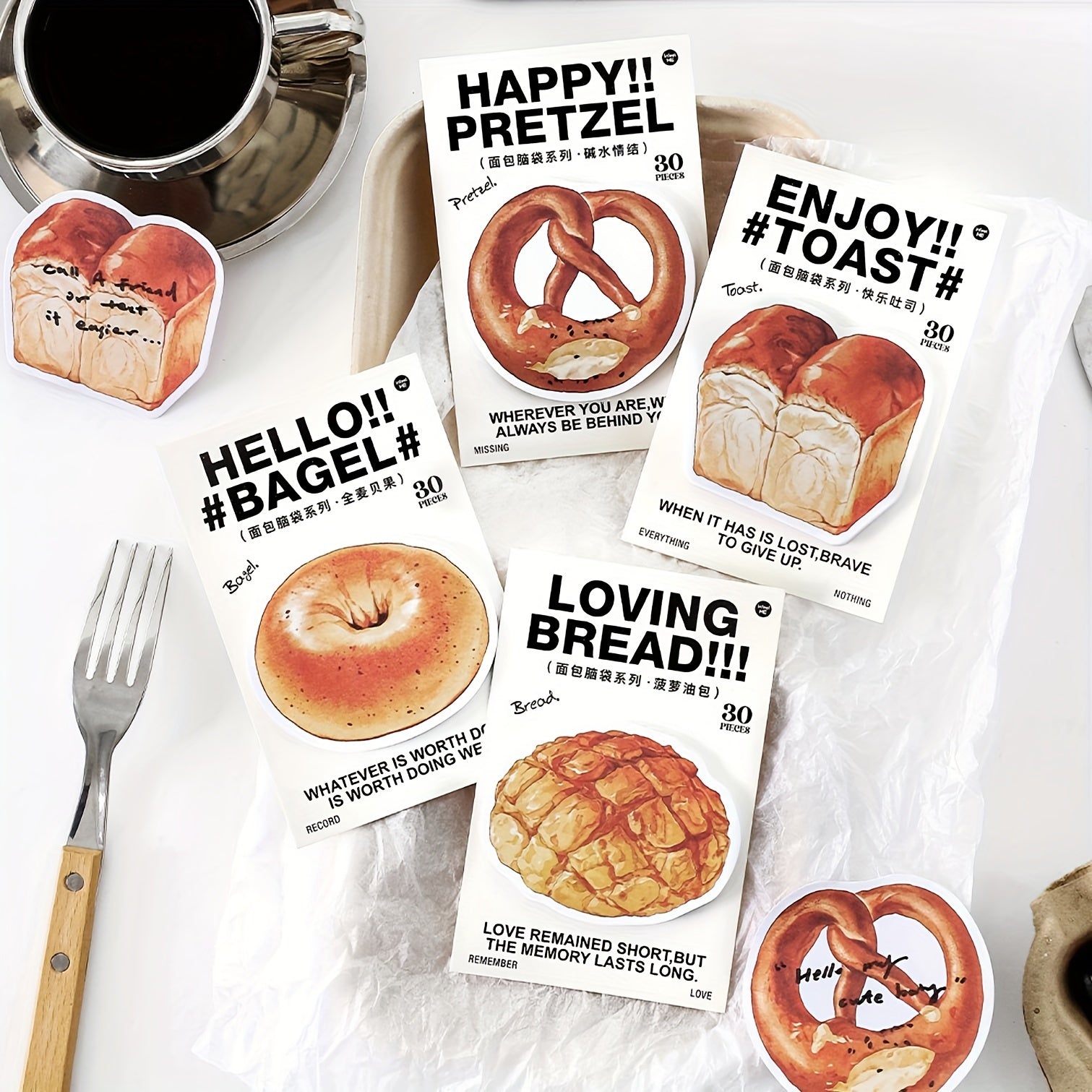 30pcs Bread Convenience Stickers Variety Creative Message Note Ledger Sticker