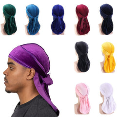 Velvet Durag Breathable Bandana Long Tail Pirate Hat Winter Biker Headwraps