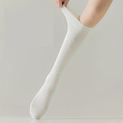 Solid Textured Calf Socks College Style Knee High Socks Women's Stocki