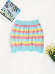 Boho Block Striped Skirts Vacation Crochet Drawstring Bodycon