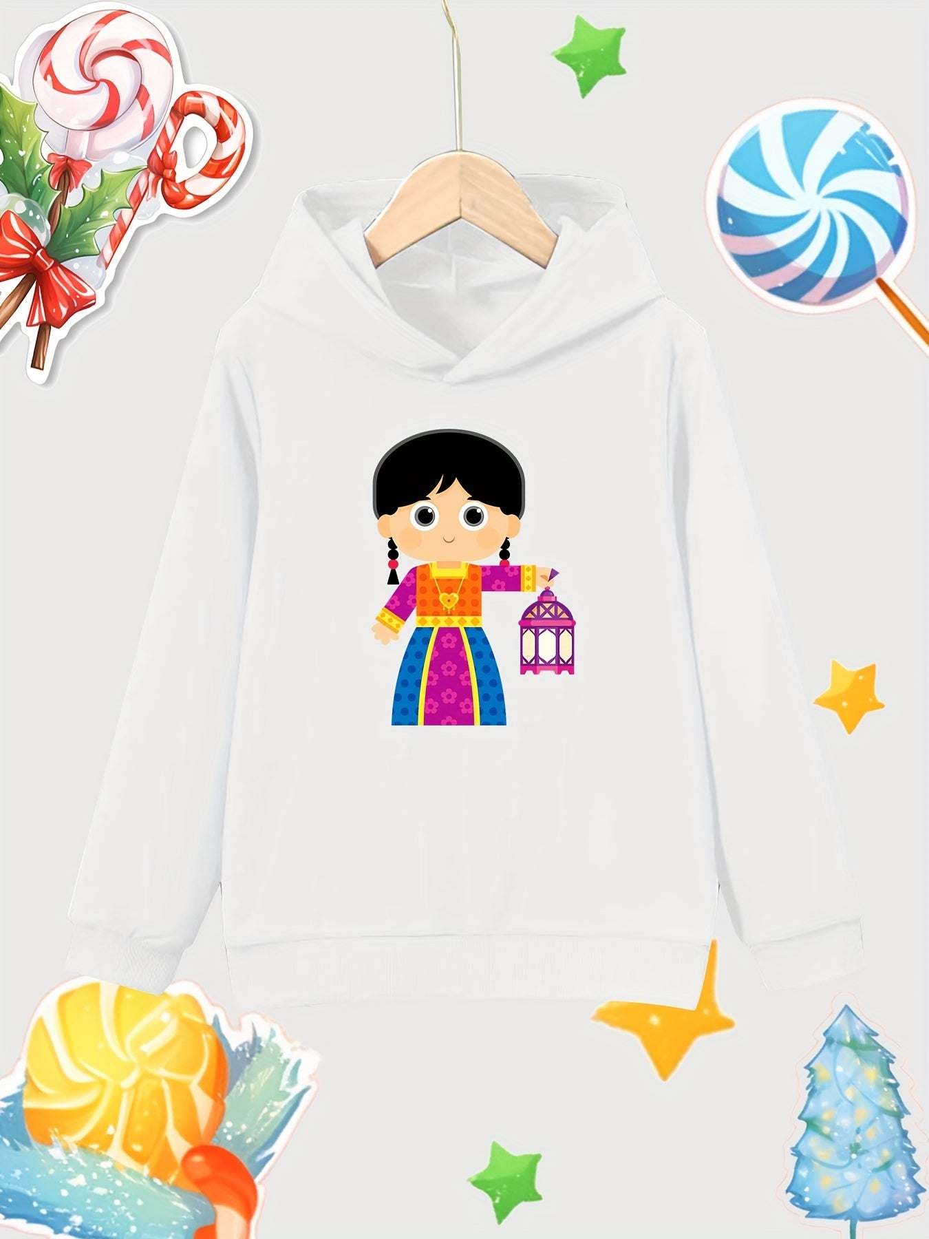Girl with Lantern Girls Pullover Hoodie for Autumn
