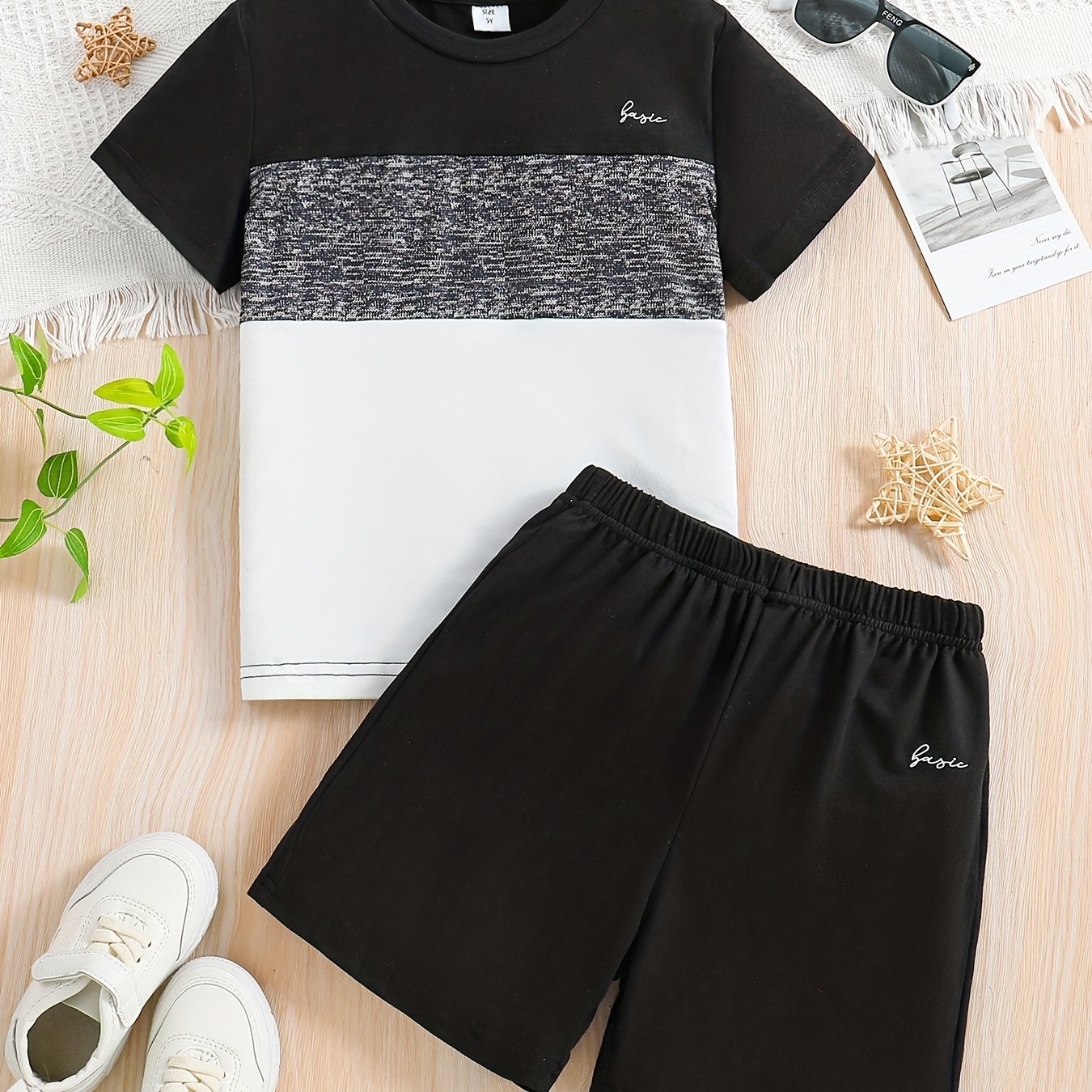 2pcs Boys Casual Short Sleeve T shirt&Shorts Set Summer Kids Clothing