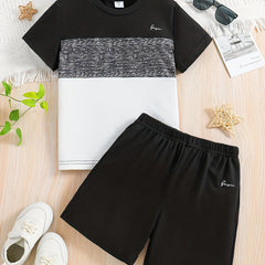 2pcs Boys Casual Short Sleeve T shirt&Shorts Set Summer Kids Clothing