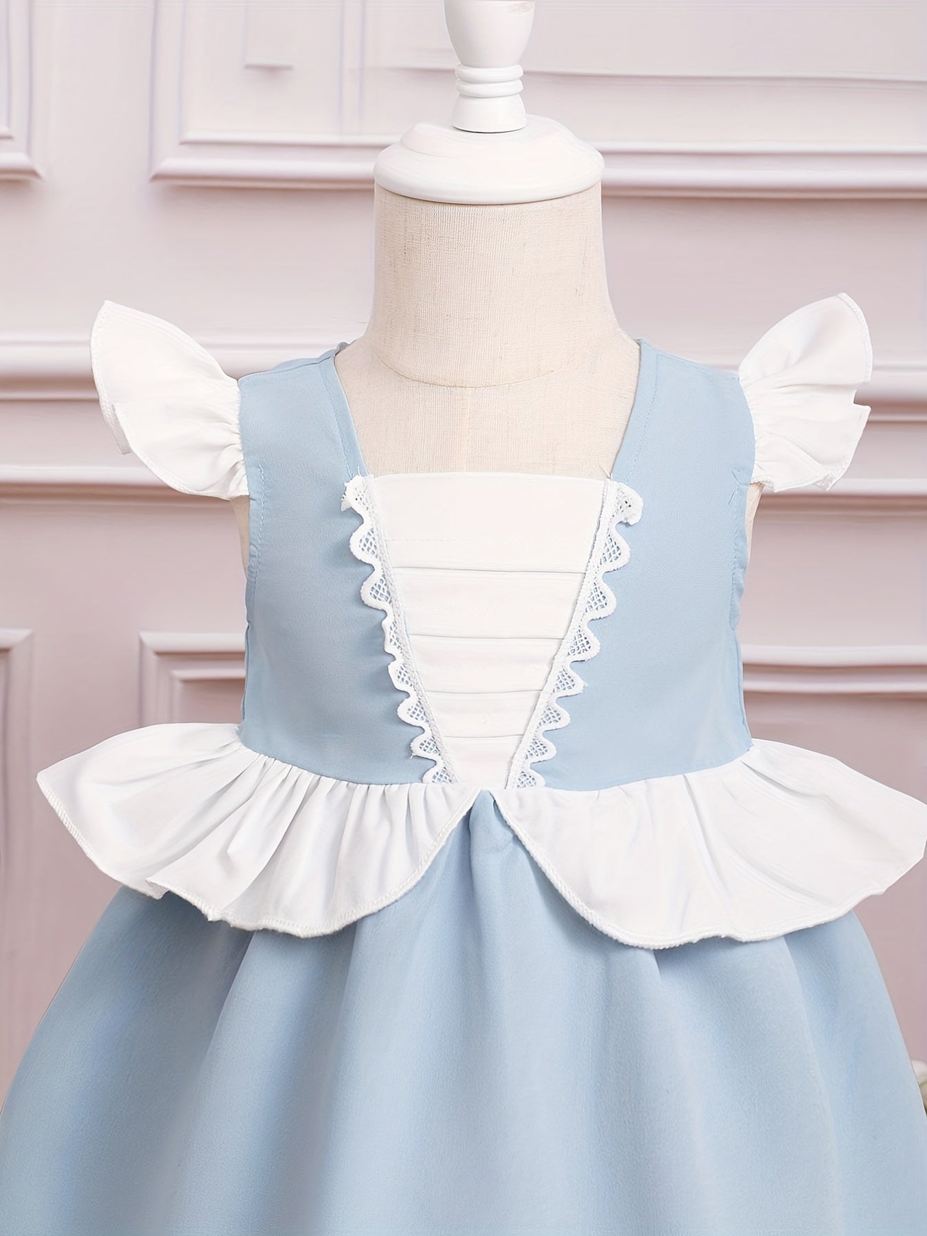 Block Ruffle Trim Little Girls Puffy Gown Dress for Party Wedding