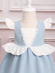 Block Ruffle Trim Little Girls Puffy Gown Dress for Party Wedding