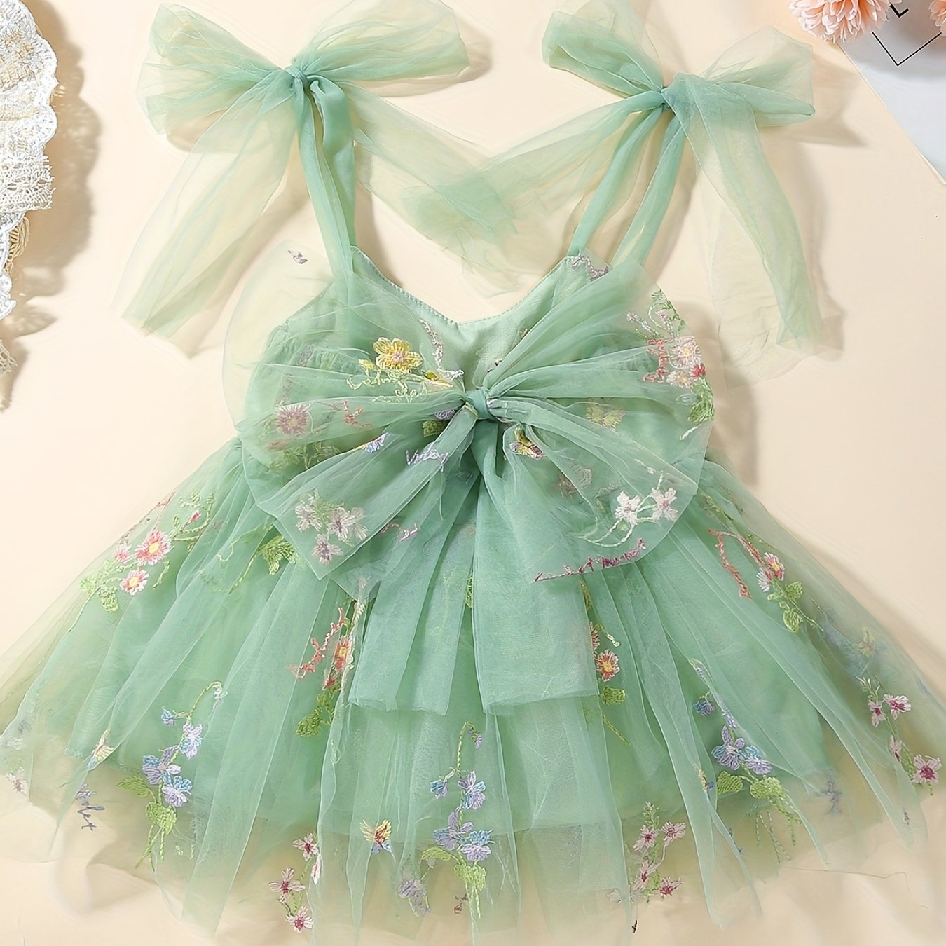Toddler Girls Lace Up Princess Dress With Floral Embroidery