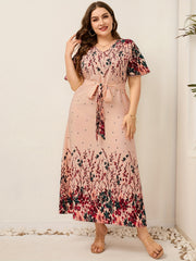 Floral Print V Neck Maxi Dress With Belt