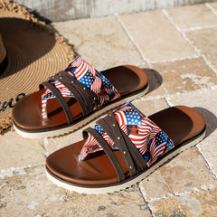 Flag Pattern Flip Flops Rivet Detail Comfy Beach Slippers Women