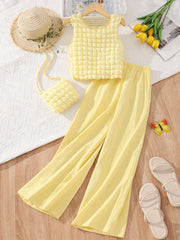 Girls 3pcs Sleeveless Top & Long Pants & Crossbody Bag Set for Spring and Summer