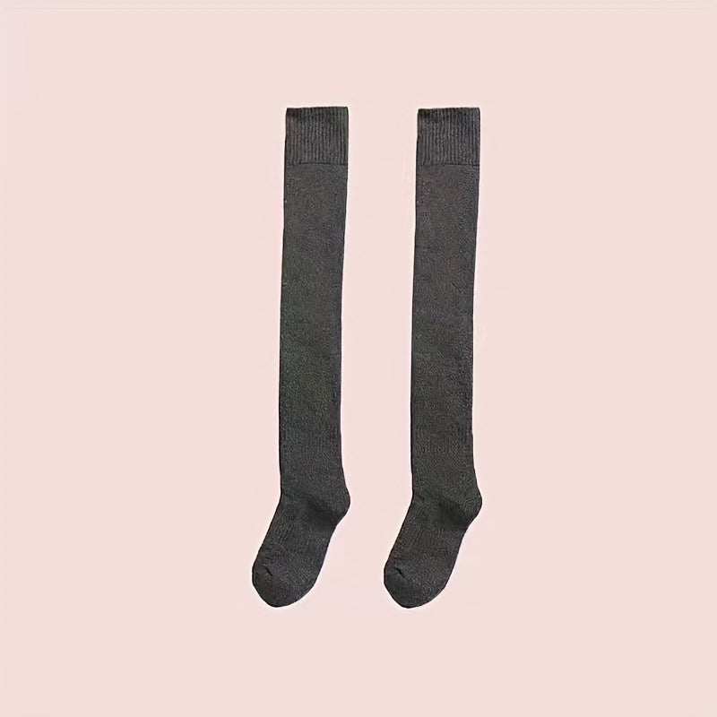 3 Pairs Solid Thigh High Socks Over The Knee Stockings