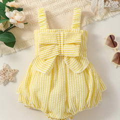 Baby Girls Plaid Bowknot Onesie for Summer