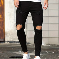 Slim Fit Ripped Jeans Men's Distressed Denim Pants