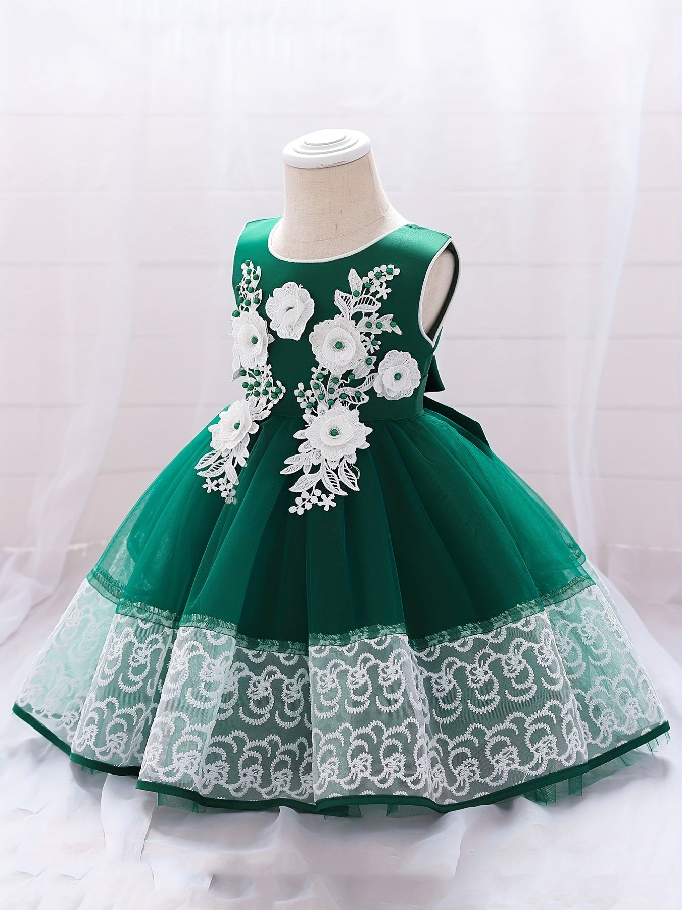 Baby Girls Appliques Sleeveless Lace Trim Princess Dress Clothes