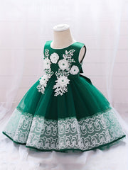 Baby Girls Appliques Sleeveless Lace Trim Princess Dress Clothes
