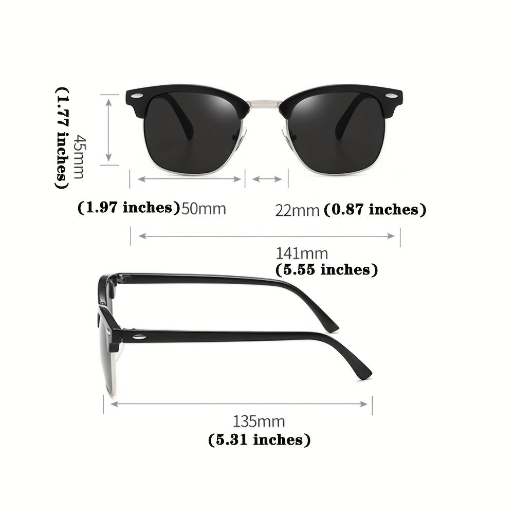 Men's Half Frame Sunglasses UV400 Retro Round Glasses