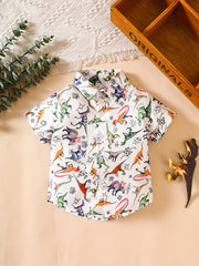 Kids Dinosaur Print Button Down Shirt Boys Casual Tee