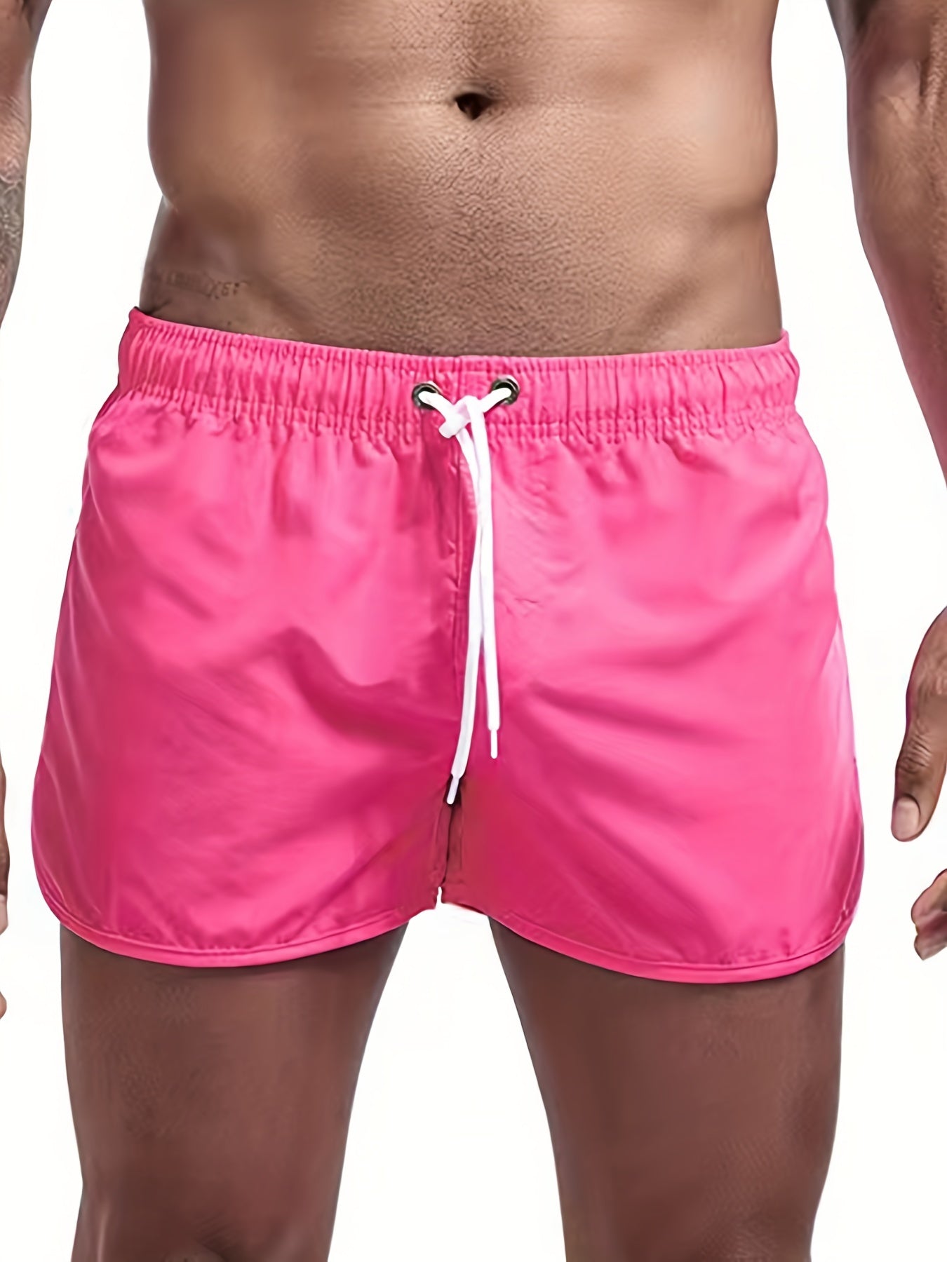 Men's Quick Drying Beach Shorts - Solid Waist Drawstring Shorts