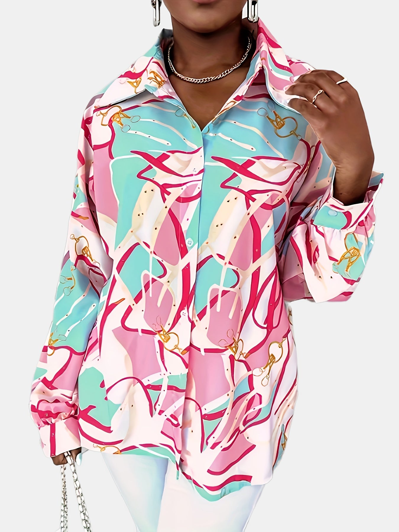 Colorblock Chain Print Blouse
