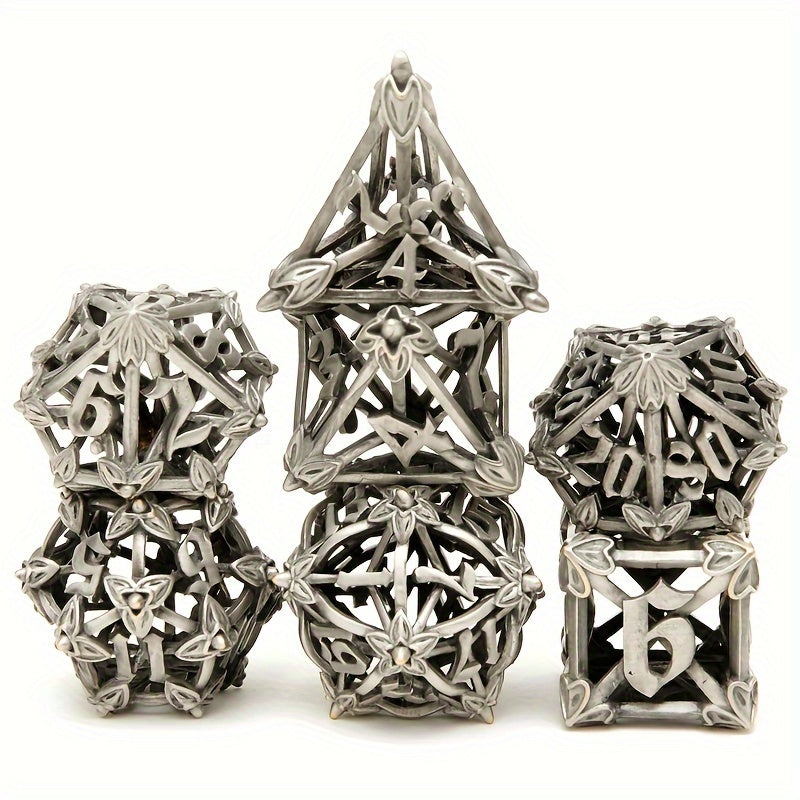 7pcs Hollow Vintage Flower Metal Dice Set