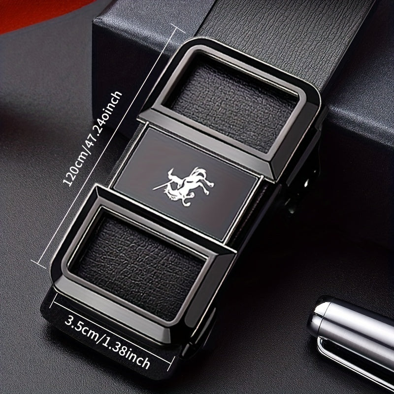 Men's PU Leather Belt with Automatic Buckle for Casual Jeans Suit Pants