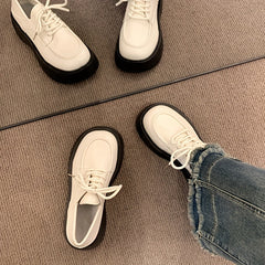British Style Platform Loafers Lace Up Shoes Comfortable Walking Shoes