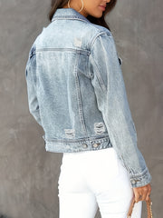 Distressed Denim Jacket with Slit Pocket