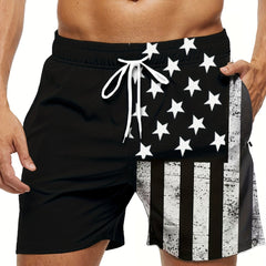 Men's Stripes Pattern Shorts With Pockets Elastic Waist Drawstring