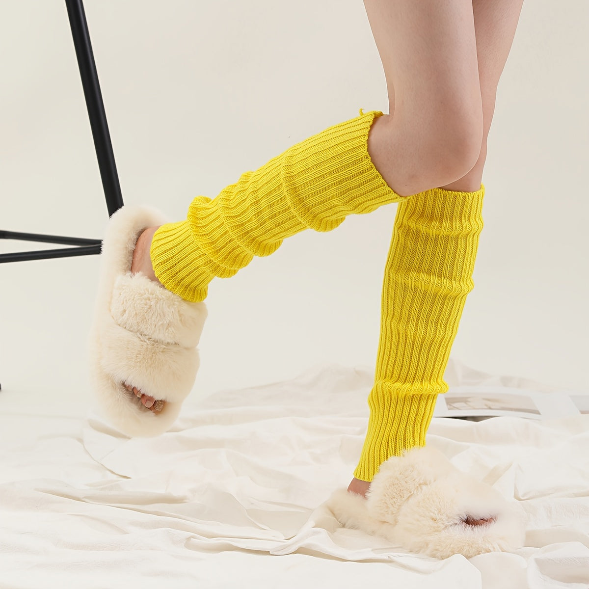 Solid Ribbed Leg Warmers Knee High Socks Women's Stockings