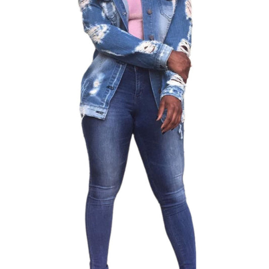 Distressed Denim Jacket with Flap Pockets