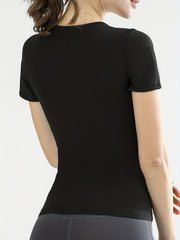 Zipper Front Slimming Short Sleeve Sports Sweat Shirt