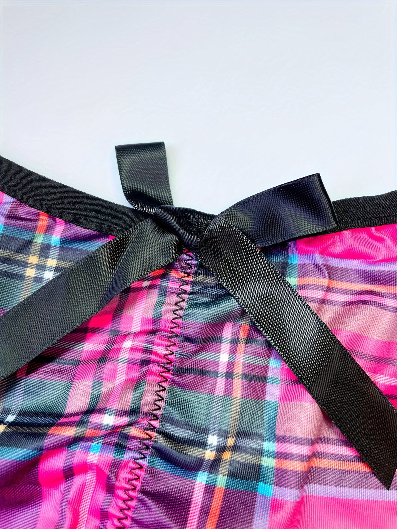 Sexy Lingerie Set Plaid Print Bow Tie Bra & Panty Preppy 2 Piece