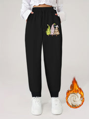 Women's Tree Print Fleece-Lined Elastic Joggers
