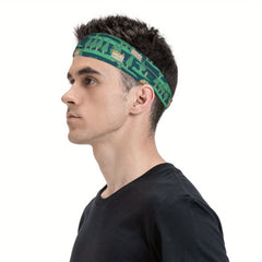 Vintage Style Dark Green Headband with Orange Castle Design