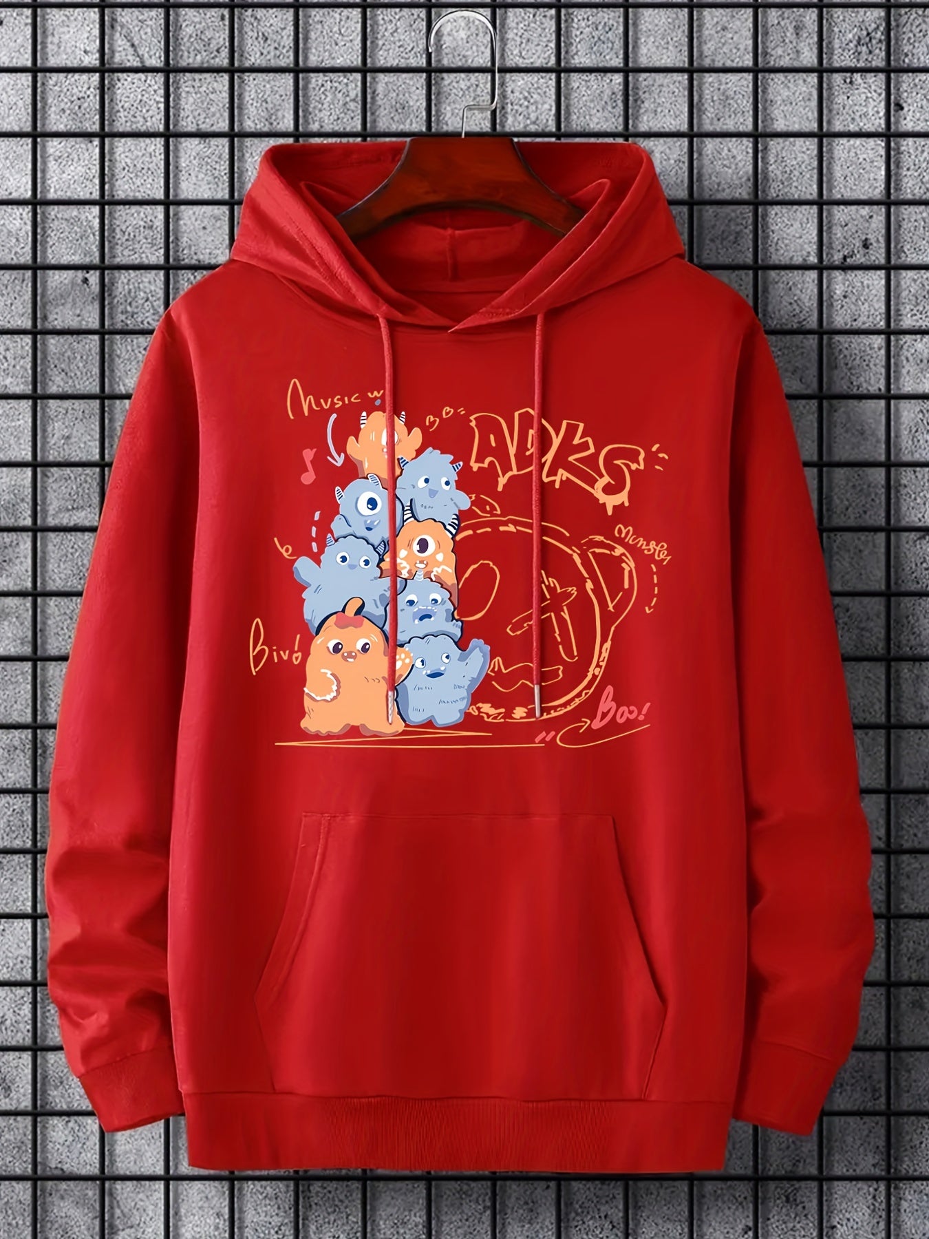 Cartoon Print Hoodie for Men Spring Fall Casual Pullover Hooded Sweatshirt