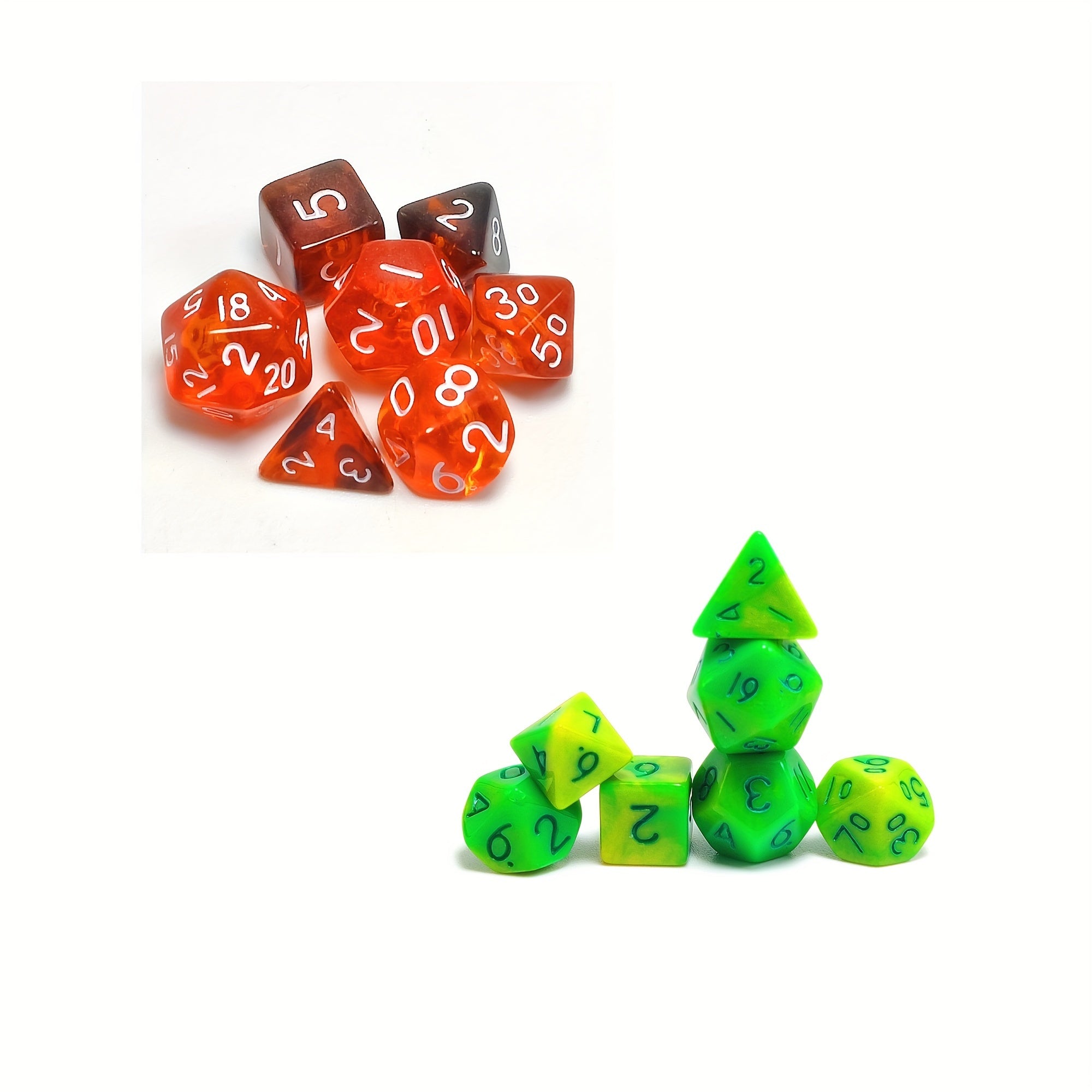 Mini Dice Set Light Green and Transparent Red Polyhedral Dice Set