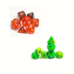 Mini Dice Set Light Green and Transparent Red Polyhedral Dice Set