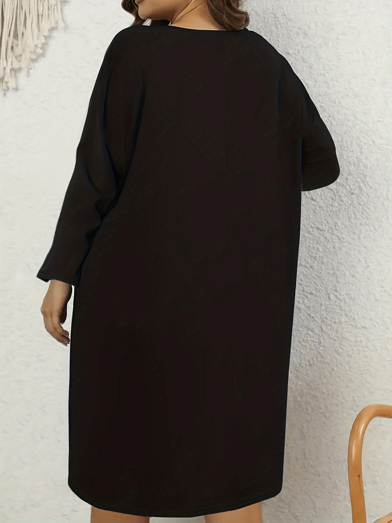 Solid Long Sleeve Round Neck Tee Dress