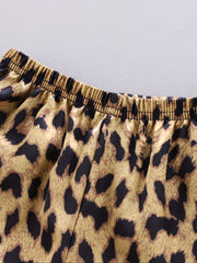 Kid's Leopard Satin Pajamas 2pcs Short Sleeve Top & Shorts Set