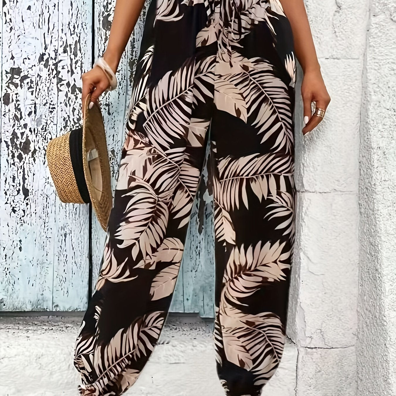 Floral Print High Waist Drawstring Pants for Women's Vacation