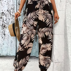 Floral Print High Waist Drawstring Pants for Women's Vacation