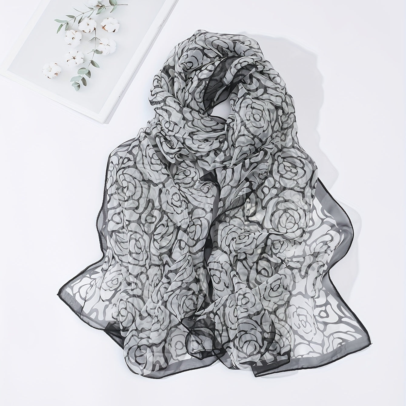 Rose Print Gauze Scarf Windproof Shawl Travel Beach Towel