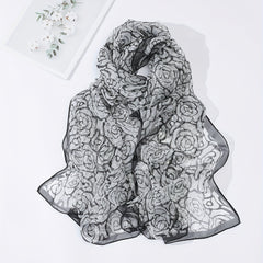 Rose Print Gauze Scarf Windproof Shawl Travel Beach Towel