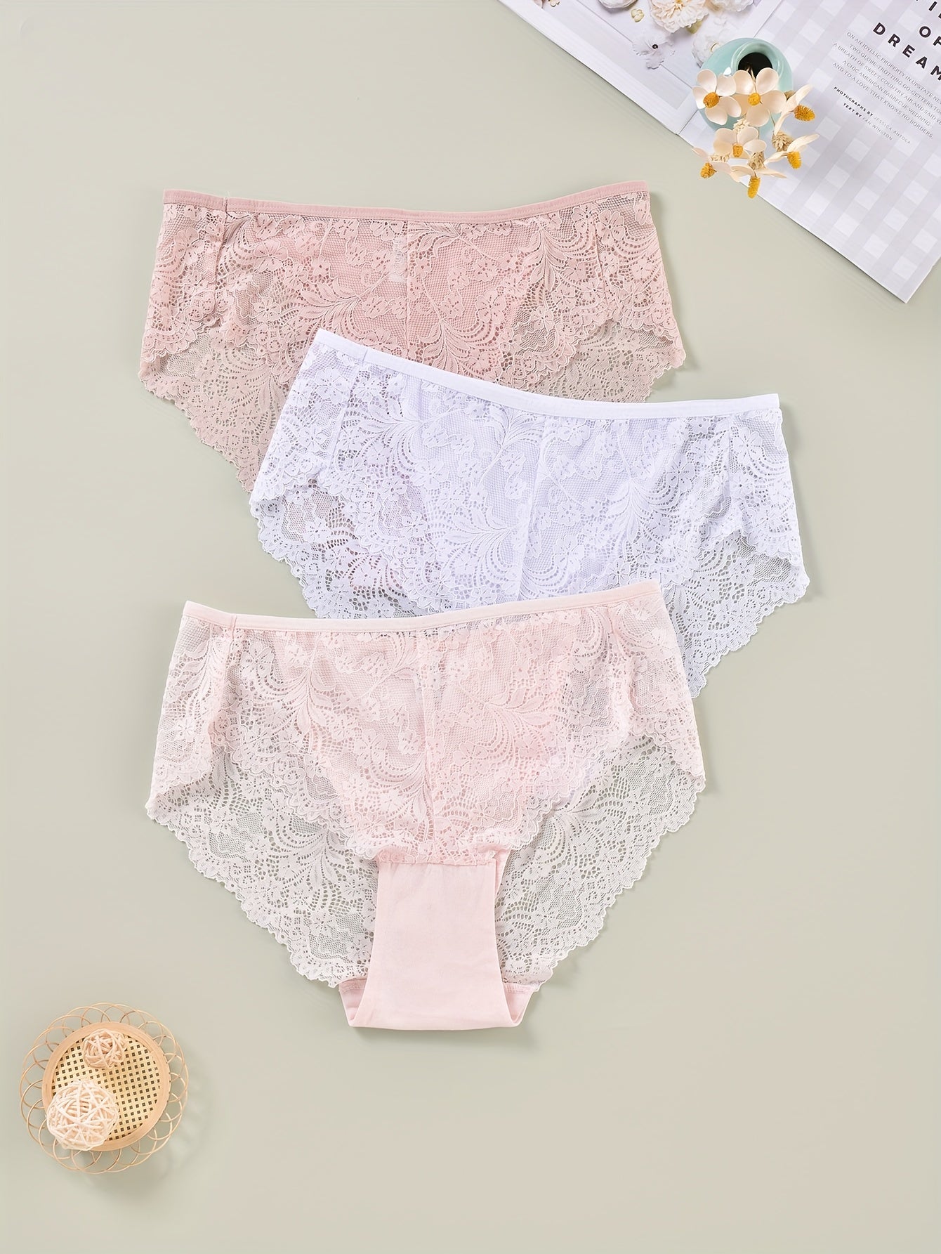 3-Pack Plus Size Lace Briefs Set High Stretch
