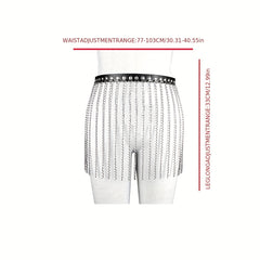 Punk Chain Fringe Skirt Belt Rivet PU Leather Harness Adjustable Gothic Belt