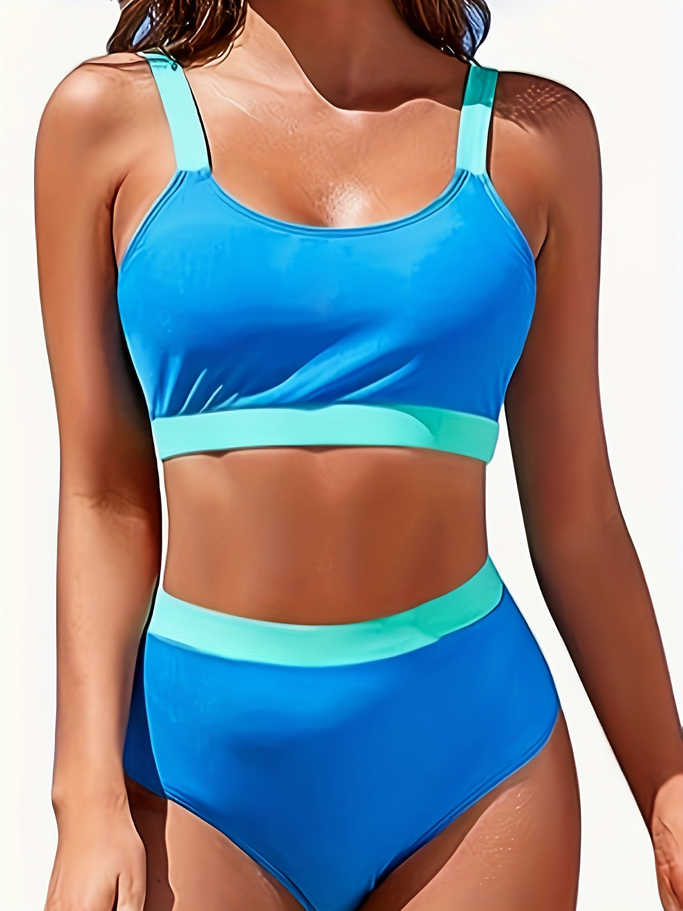 Sporty Bikini Set Plus Size Women High Stretch Bra & High Waisted Panty Swimsuit