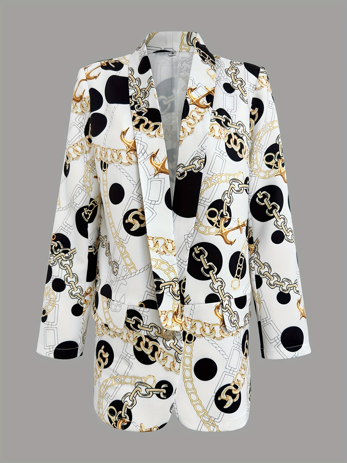 Chain Print Shawl Collar Blazer Open Front Long Sleeve Outerwear