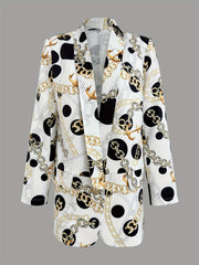 Chain Print Shawl Collar Blazer Open Front Long Sleeve Outerwear