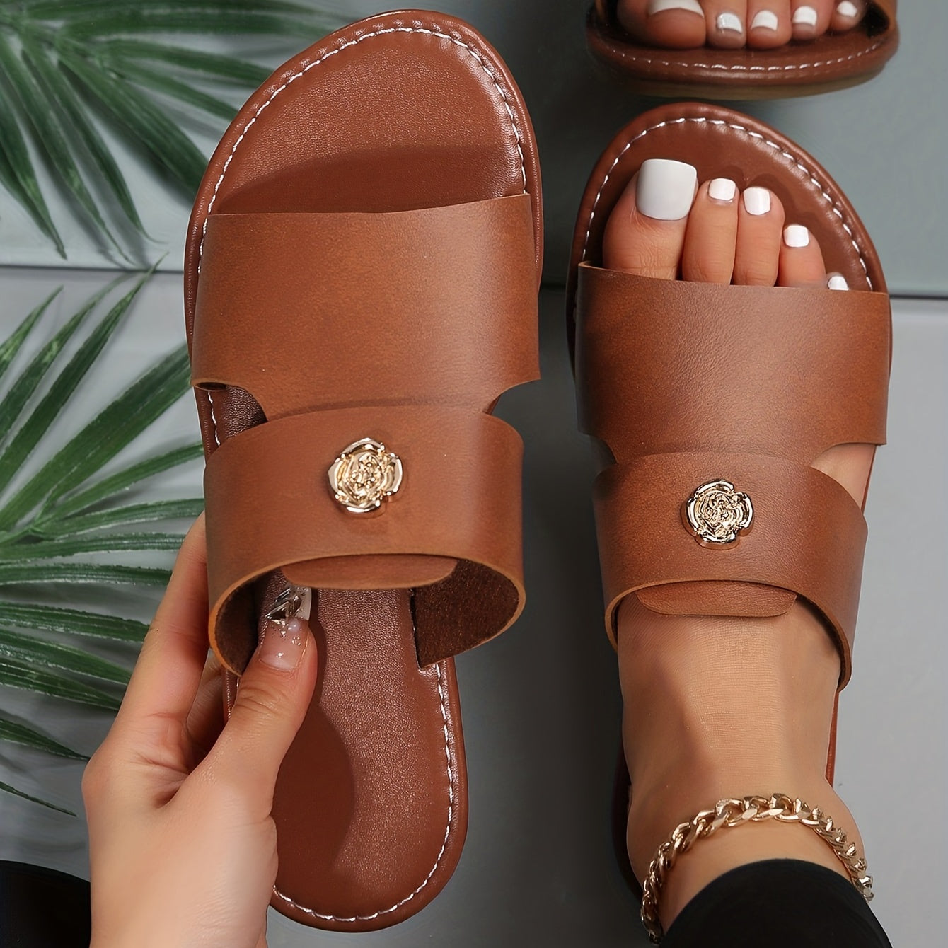 Women's Flat Slide Sandals Casual Open Toe Slip On Outdoor Beach Slide Shoes
