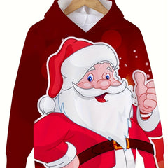 Cartoon Santa Claus Graphic Hooded Sweatshirt Kids Christmas